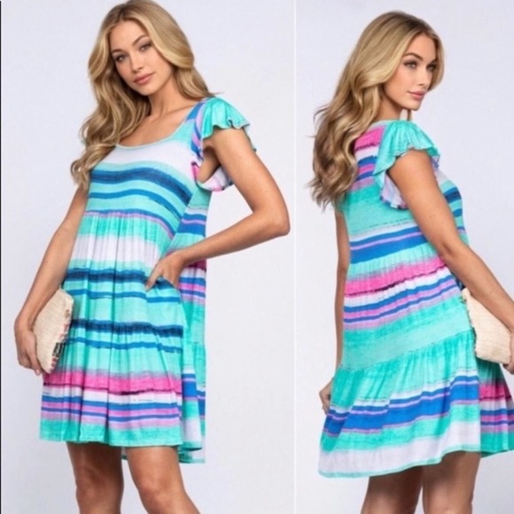 Striped Colorful Mini Dress - Picture 2 of 3